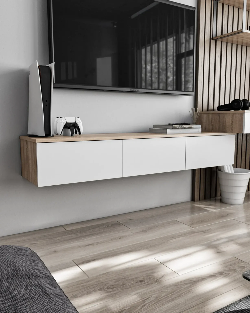 Навісна тумба під ТВ Moreli T221 Дуб сонома + Білий 150х40х24,2 см