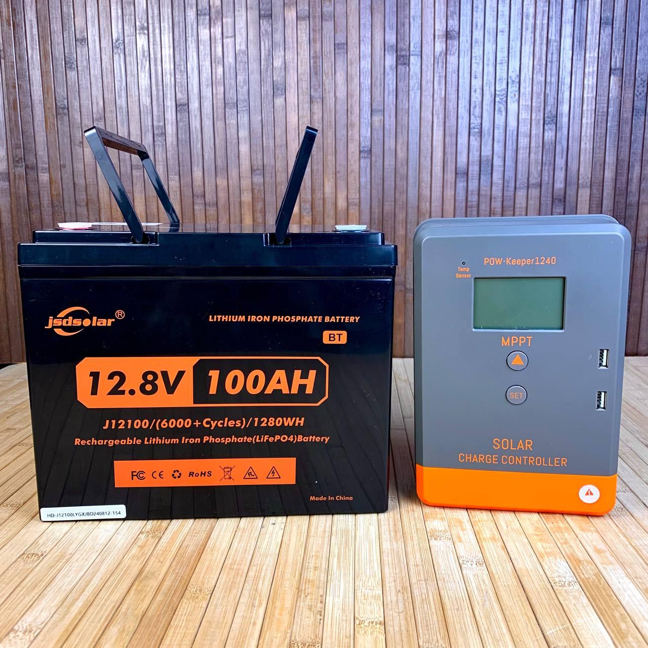Акумулятор Jsdsolar J12100 LIFePO4 100A,12.8 V + Контролер заряду MPPT Keeper PowMr 12 V 24 V 40 A