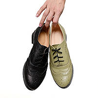 Туфлі броги жіночі із шкіри кольору хакі “Style Shoes”, фото 2