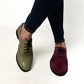 Туфлі броги жіночі із шкіри кольору хакі “Style Shoes”
