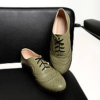 Туфлі броги жіночі із шкіри кольору хакі “Style Shoes”, фото 3