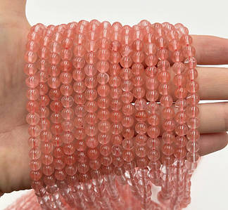 Намистини "Кавуновий кварц" / Ø 6 мм / Натуральний / Нитка ≈ 63 намистин