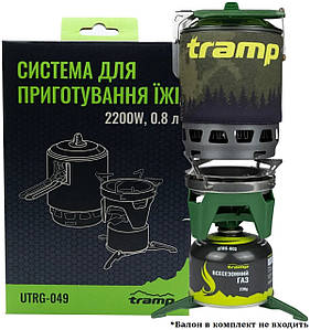 Інтегрована система приготування їжі Tramp UTRG-049 Olive, 800 мл | Портативний туристичний набір посуду з пальником