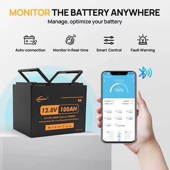 Акумулятор LIFePO4 Jsdsolar J12100,12.8V, 100A (1200W*h) літій-залізо-фосфатний 6000+ тис циклів
