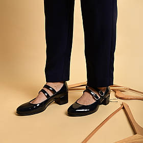 Жіночі туфлі на 2-х ремінцях на підборах 4 см із лакової шкіри темно-синього кольору “Style Shoes”