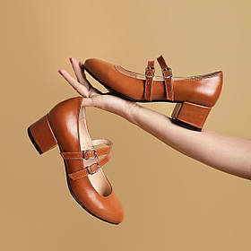 Туфлі жіночі в стилі Мері Джейн на підборах 4 см из лакової шкіри горіхового (рудого) кольору “Style Shoes”  38