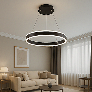 Підвісна Led люстра 64 Вт чорна каблучка 40см з пультом STELLA 64W BLACK/WHITE