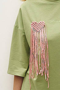 Брошка макраме Серце рожева MKRMBN-489-6