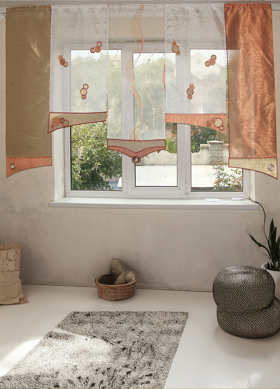 Комплект панельних фіранок Грація 5шт карниз карниз 200см персиковий із золотистим (19_2п), фото 1