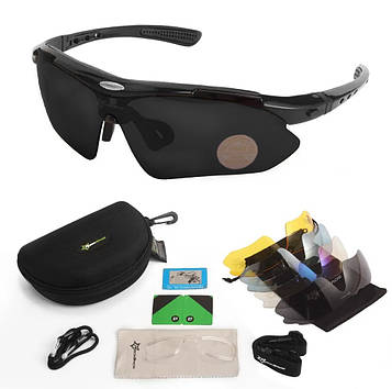 Тактичні окуляри RockBros Original Polarized black із 5 змінними лінзами та діоптрійною вставкою.PeremogaUA
