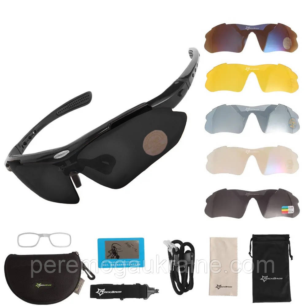 Тактичні окуляри RockBros Original Polarized black з діоптрійною вставкою та 5 змінними лінзами