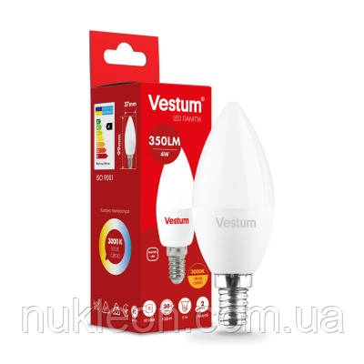 Популярний! Лампочка Vestum LED C37 4W 3000K 220V E14 (1-VS-1308) - Краща якість тільки на Nukleon.com.ua, фото 1