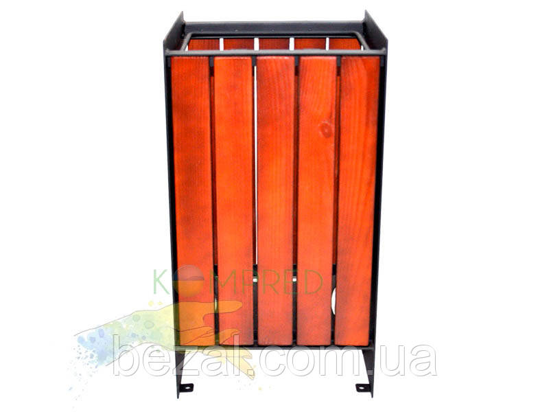 Урна металева паркова на 36 л 350х300х600 мм чорна/тік TOWN Kompred OL759, фото 1