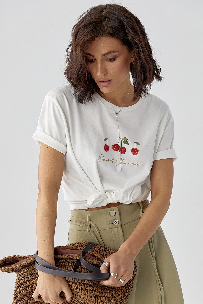 Жіноча футболка з написом Sweet Cherry — білий колір, L (є розміри)