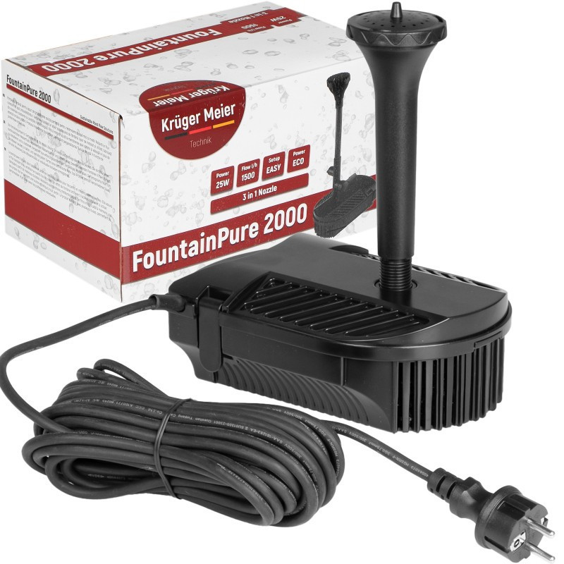 Фонтан-фільтр для ставка Kruger Meier FountainPure 2000 — 3 в 1: насос, фільтр, фонтан (1500 л/год), фото 1