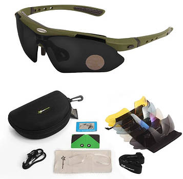 Тактичні окуляри RockBros Original Polarized олива із 5 змінними лінзами та діоптрійною вставкою.PeremogaUA