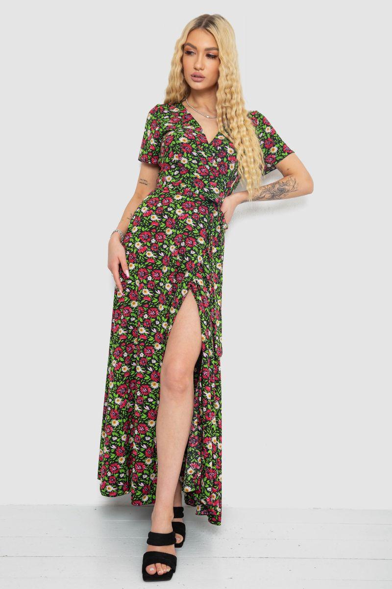 Сарафан із квітковим принтом на запах, колір чорно-червоний, 241R177, фото 1