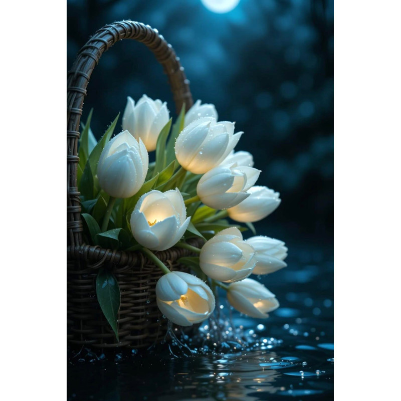 Алмазна вишивка (набір) "Корзина з білими тюльпанами" (DM-475), фото 1