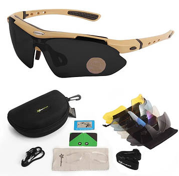 Тактичні окуляри RockBros Original Polarized coyote із 5 змінними лінзами та діоптрійною вставкою.PeremogaUA