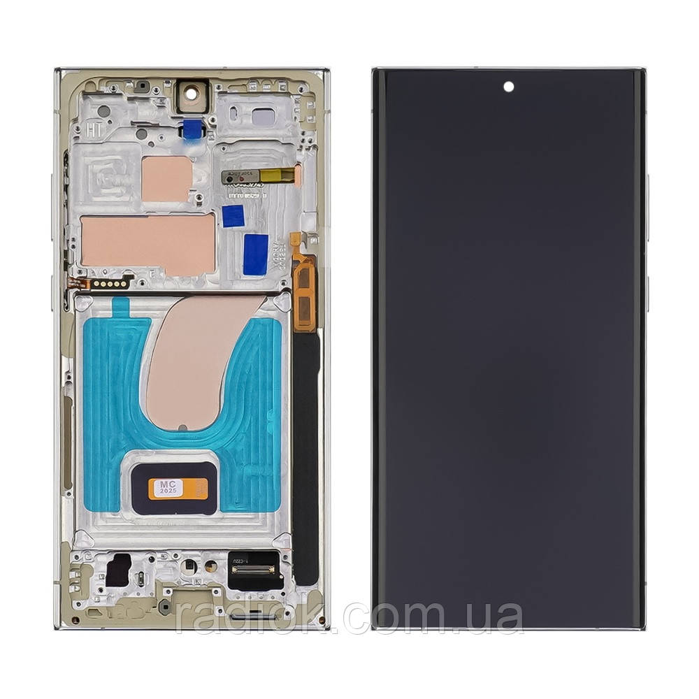 Дисплей для Samsung S918B Galaxy S23 Ultra з чорним тачскрином і сріблястою корпусною рамкою OLED