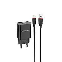 Мережевий зарядний пристрій BOROFONE BA20A Sharp single port charger set(Type-C) 10.5W Black