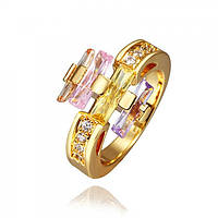 Женское кольцо 18К позолота, фианиты 18 размер