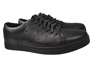 Кеди чоловічі з натуральної шкіри на низькому ходу на шнурівку Чорні Vadrus 227-20/22DTC 44