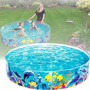 Дитячий каркасний круглий басейн Морські мешканці Bestway на дачу 55030B 183 x 38 см на 746 л Блакитний