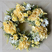 Квітковий декоративний вінок на двері Літній ранок, жовтий, 50 см