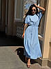 Жіноче блакитне лляне плаття з відкритою спиною, шнурівкою, еластичним поясом, довжиною  в підлогу, фото 6