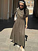 Жіноче лляне плаття з відкритою спиною, шнурівкою, еластичним поясом, довжиною в підлогу відтінку хакі, фото 5