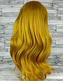 Перука жовта довга хвиляста з довгим чубчиком жіноча для жінок 60см зі штучного волосся, фото 4