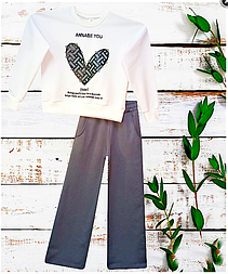 Костюм для дівчинки сірий двонитка з принтом кофта штани кюлоти