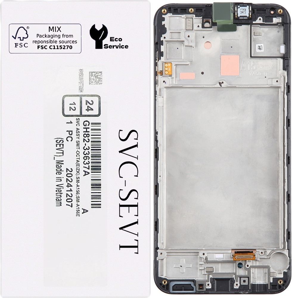 Дисплей Samsung A155 Galaxy A15 /A156 чорний, Amoled, оригінал, сервісне пакування, з рамкою, GH82-33638A, фото 1