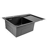 Мийка Handmade MONE Delux 7850 (3.0/1/220) Black з отвором, крилом, чаша злiва, фото 2