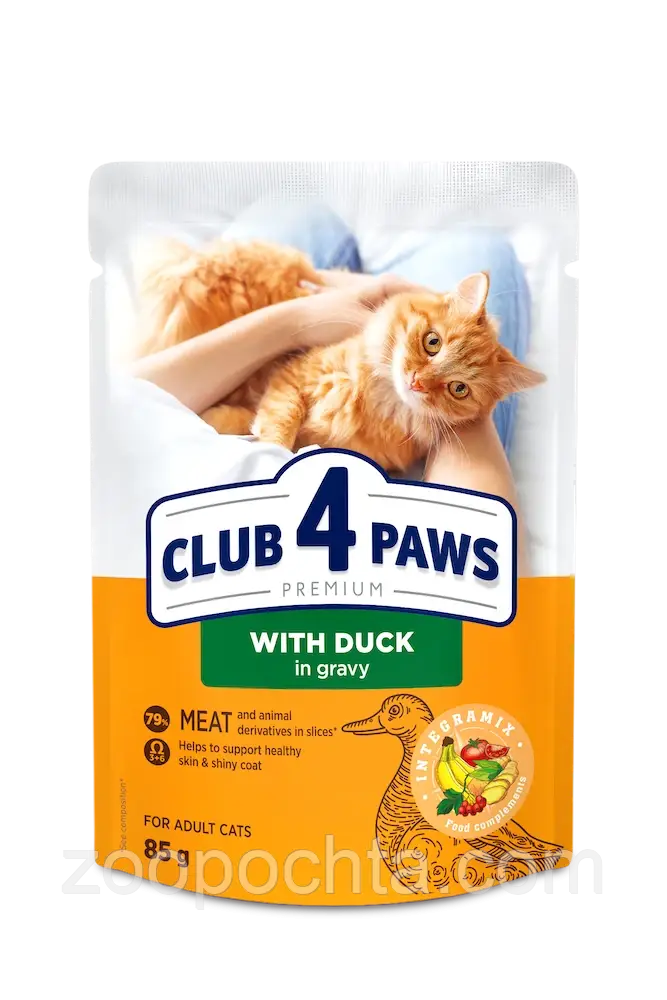 Акція ! Club 4 Paws Клуб 4 лапи вологий корм для котів з качкою в соусі, 85 г рх 24 шт