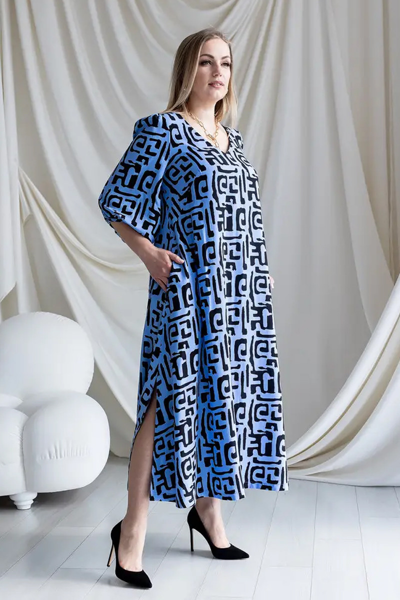 Жіноче літнє плаття батал великі розміри 50-60 зі штапелю міді вільне синє