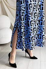 Жіноче літнє плаття батал великі розміри 50-60 зі штапелю міді вільне синє, фото 4