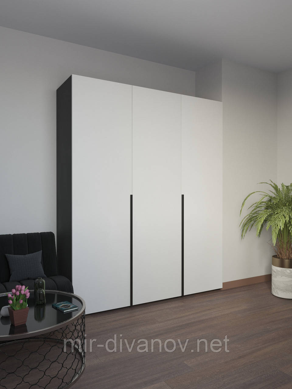 Шафа для одягу розпашна на три двері(180) Антрацит+Білий, фото 1