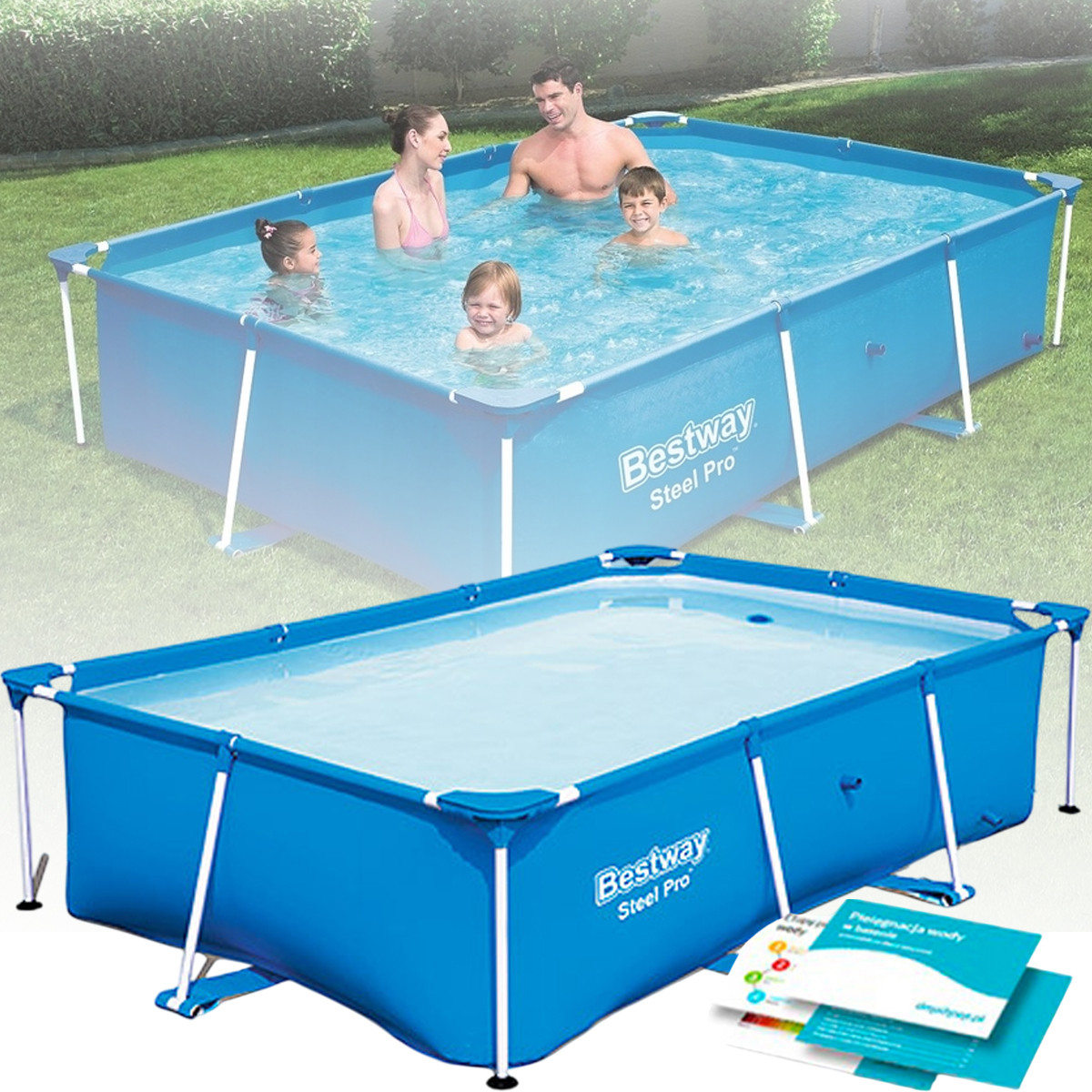 Дитячий каркасний прямокутний басейн Bestway 56403 для дачі 259 x 170 x 61 см на 2300 л Блакитний