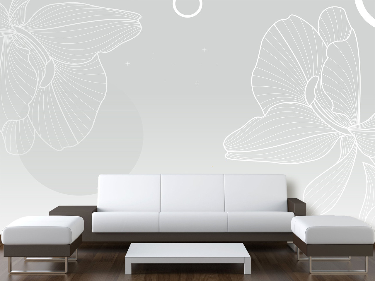 Самоклеюча плівка Oracalна декор для спальні, вітальні «Контур квітів на сірому фоні», фото 1