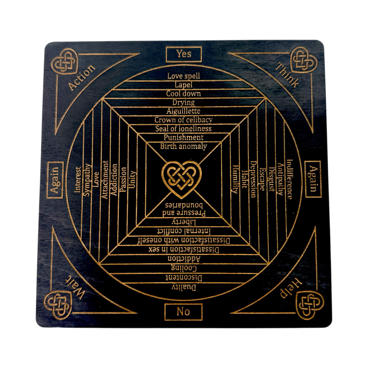 Таблиця для роботи з маятником "Любовної магії", англійською мовою темна (18х18х0,4 см), фото 1