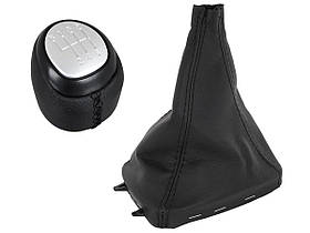 Saab 9-3 03-12 ручка перемикання передач чорна штучна шкіра + чорна нитка + срібло 6 передач + захисний чохол