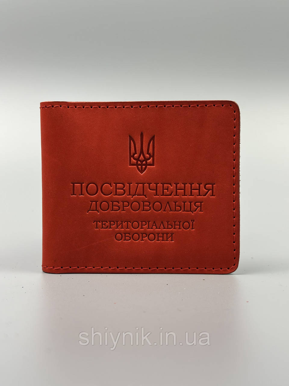 Шкіряна обкладинка для ПОСВІДЧЕННЯ ДОБРОВОЛЬЦЯ ТЕРИТОРІАЛЬНОЇ ОБОРОНИ ТРО червоний