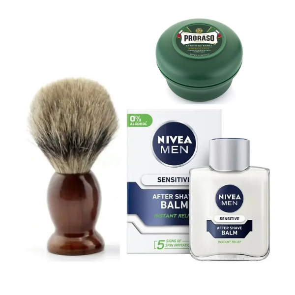 Помазок для гоління Schima + Proraso мило евкаліпт ментол 150 мл + бальзам Nivea Men Sensitive 100 мл