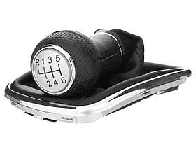 VW Bora 98-05 ручка перемикання передач срібло + чохол з рамкою хром 6 передач отвір 12 мм
