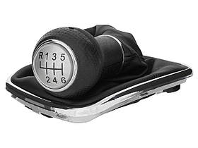 VW Bora 98-05 ручка перемикання передач срібло + чохол з рамкою хром 6 передач отвір 23 мм
