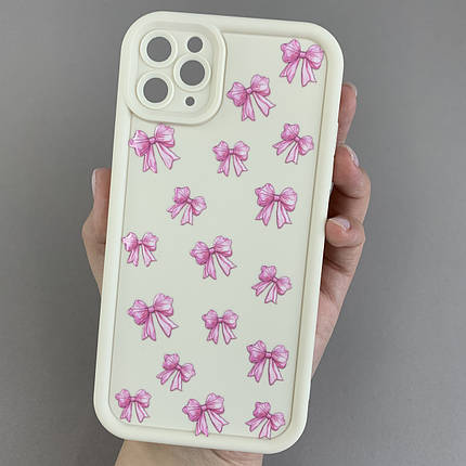 Чохол для iPhone 11 Pro Max молочний з високими бортами з рожевими бантиками на айфон 11 про макс q07r, фото 1