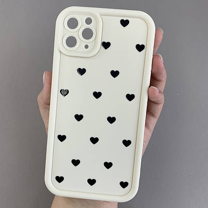 Чохол для iPhone 11 Pro Max чохол з високими бортами з сердечками на телефон айфон 11 про макс молочний q06e, фото 1