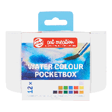 Набір акварельних фарб TALENS ART CREATION, Pocket box, 12 кювет, пензель, спонж, Royal Talens